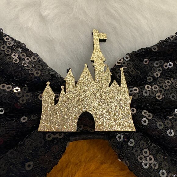 Minnie Mouse Ears Headband Black Sequin Castle Bow (SKU: 123MI) - Picture 3 of 9